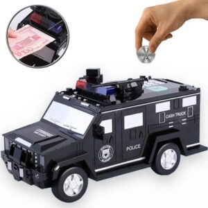 Zábavná elektronická pokladnička v podobe policajného auta